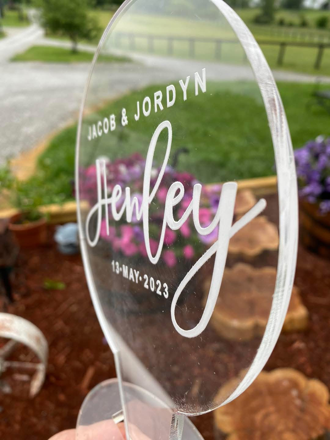 Custom Wedding Cake Topper - Personalized Topper For Wedding - Acrylic Engraved - Floral Designs - Rustic Design - Sunflower Cake Topper