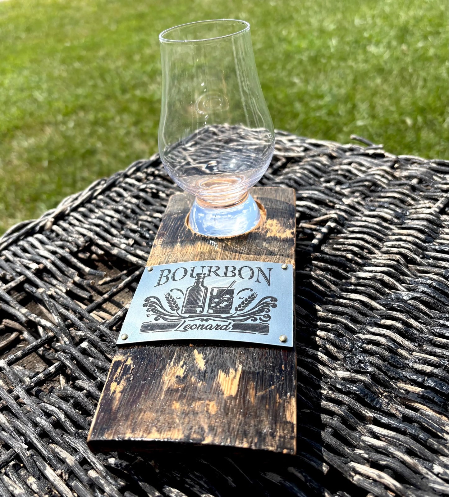 Personalized Glencairn Barrel Stave Coaster - Best Man Gift - Rustic Wedding Gift - Gift for him - Bourbon Gift - Birthday Gift