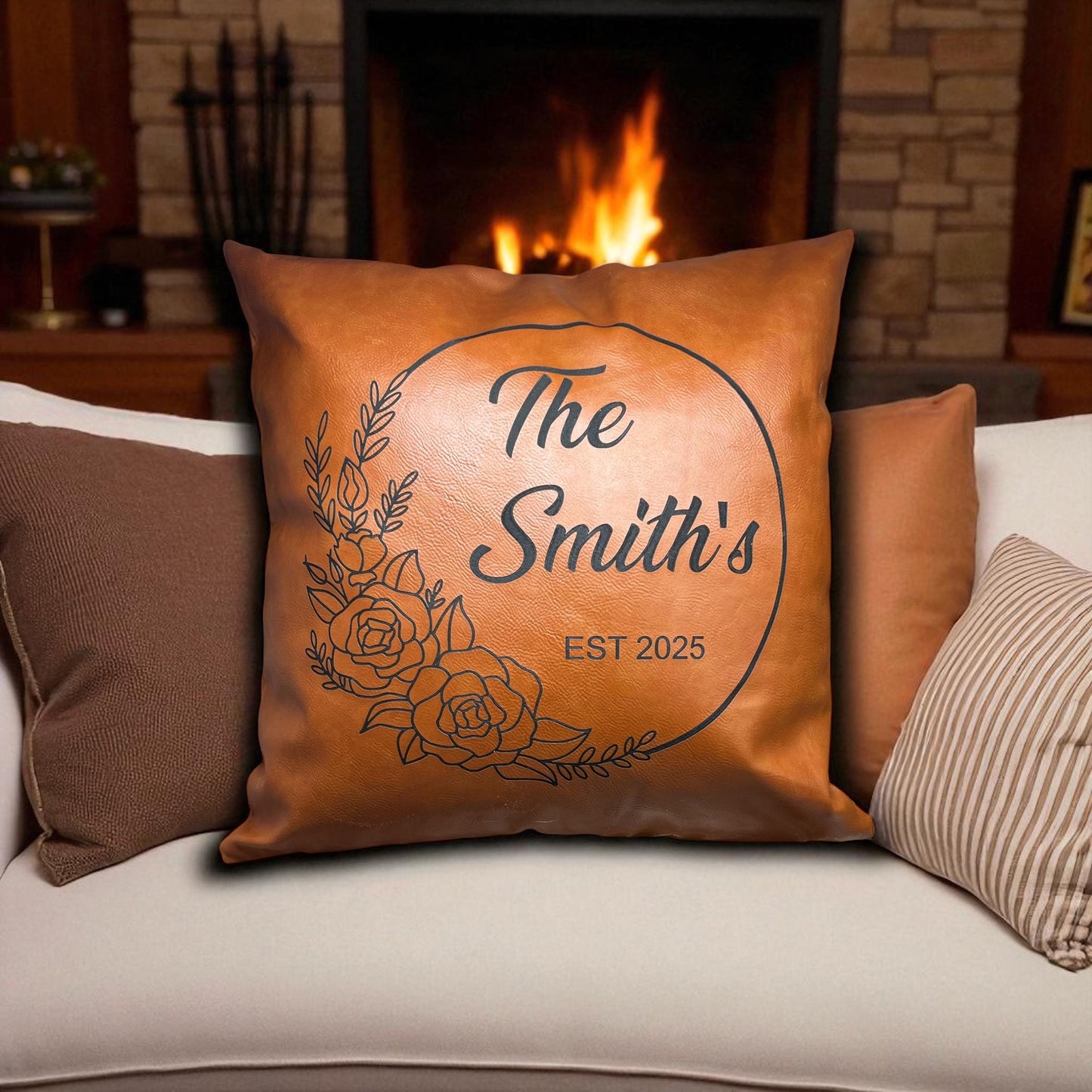 Personalized Rustic Leather Pillow - Wedding Gift - Anniversary Gift - Monogram Gift