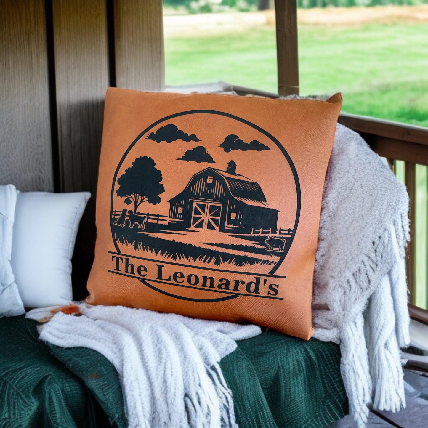 Personalized Rustic Leather Pillow - Wedding Gift - Anniversary Gift - Monogram Gift
