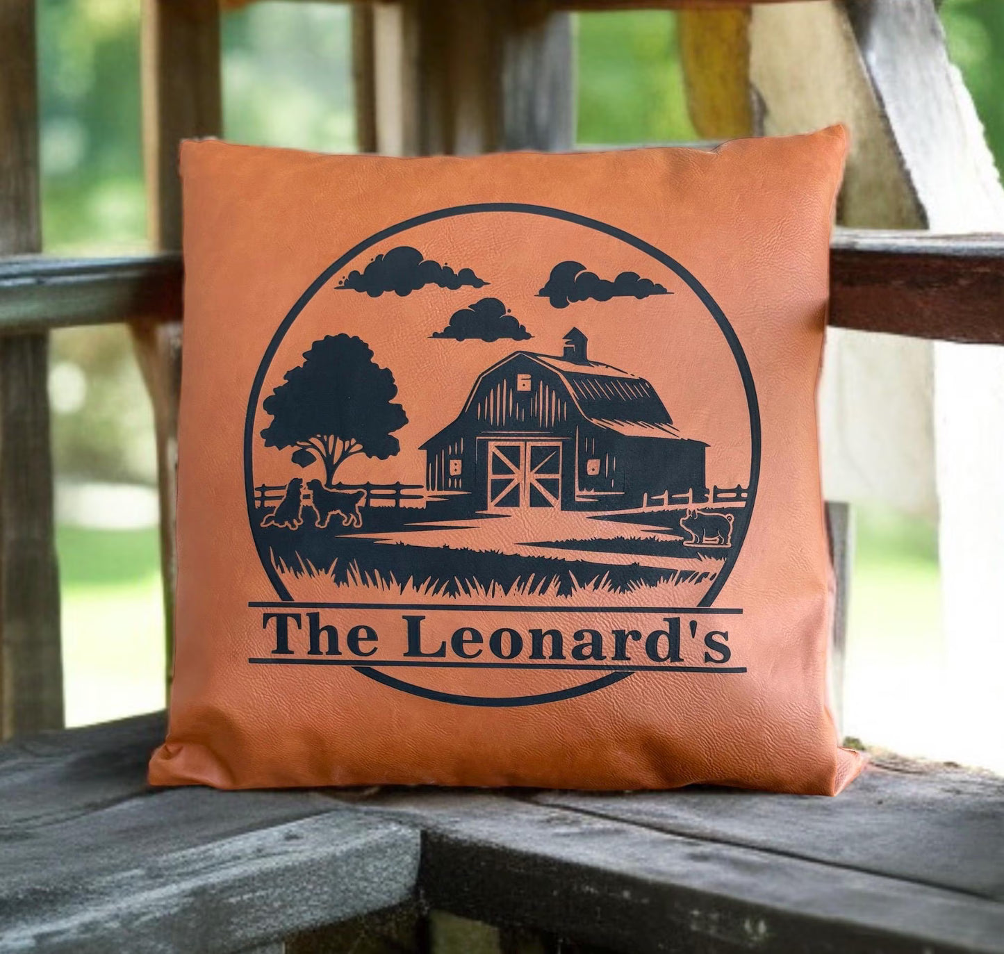 Personalized Rustic Leather Pillow - Wedding Gift - Anniversary Gift - Monogram Gift