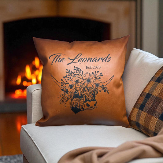 Personalized Rustic Leather Pillow - Wedding Gift - Anniversary Gift - Monogram Gift