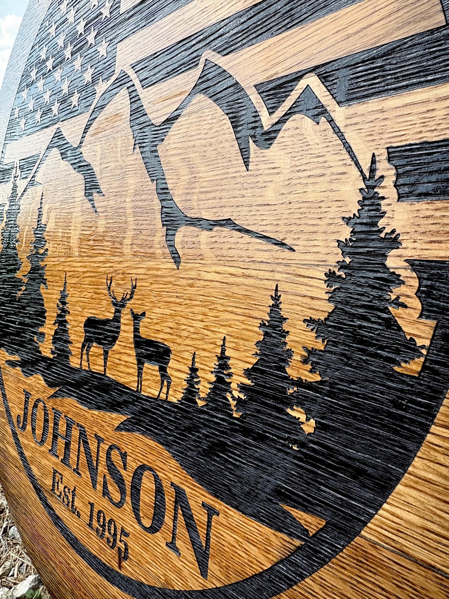 CUSTOM Bourbon Barrel Head - Monogram - Laser Engraved - 100% American Made - Last Name Gift - Wedding Guest Book Alternative - Rustic