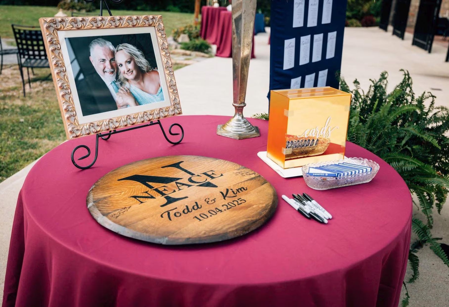 CUSTOM Bourbon Barrel Head - Monogram - Laser Engraved - 100% American Made - Last Name Gift - Wedding Guest Book Alternative - Rustic