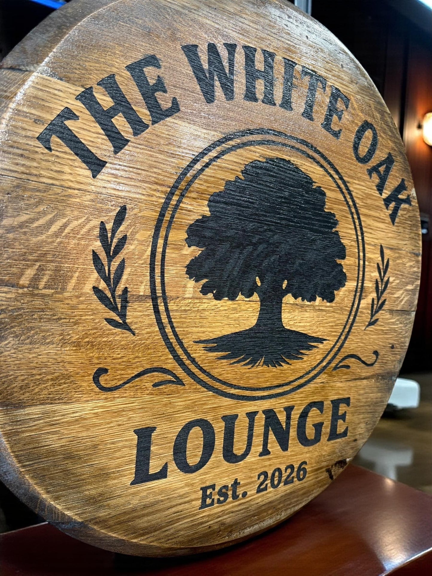 CUSTOM Bourbon Barrel Head - Monogram - Laser Engraved - 100% American Made - Last Name Gift - Wedding Guest Book Alternative - Rustic