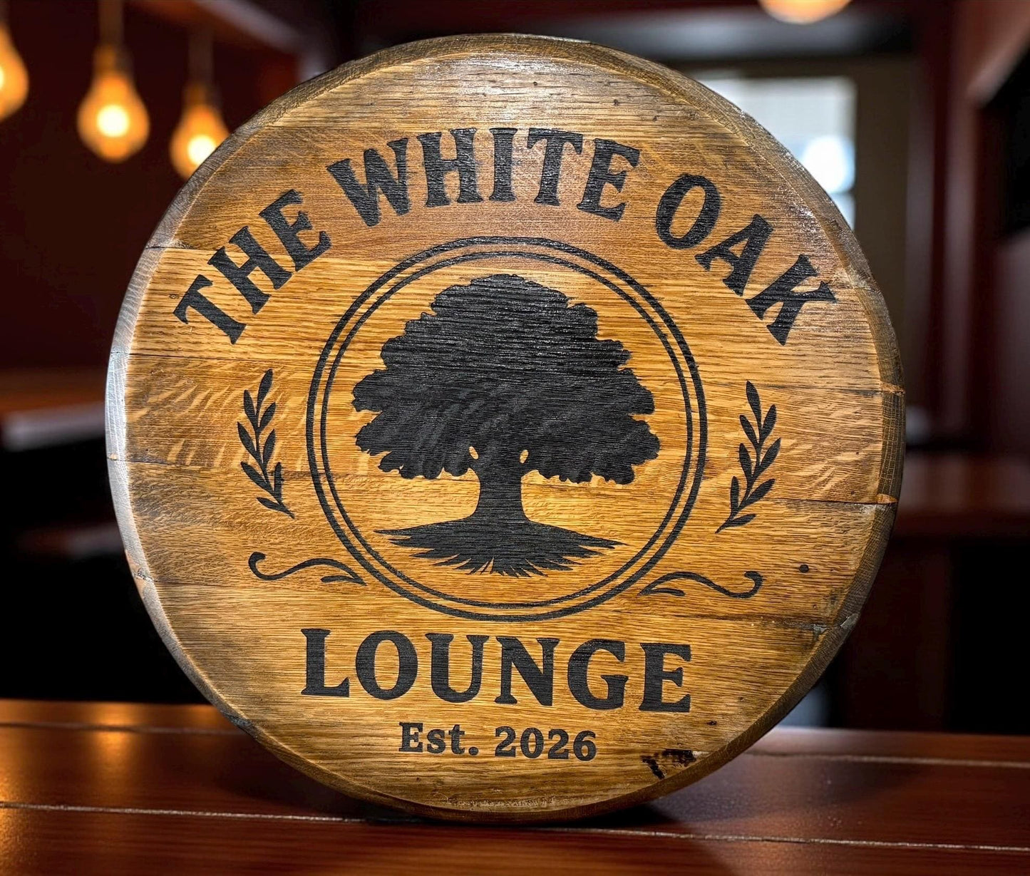 CUSTOM Bourbon Barrel Head - Monogram - Laser Engraved - 100% American Made - Last Name Gift - Wedding Guest Book Alternative - Rustic